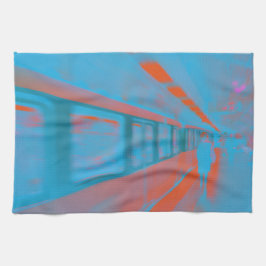 Konst av parisisk kvinna vid tunnelbanan i blå ora kökshandduk