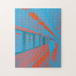 Konst av parisisk kvinna vid tunnelbanan i blå ora pussel