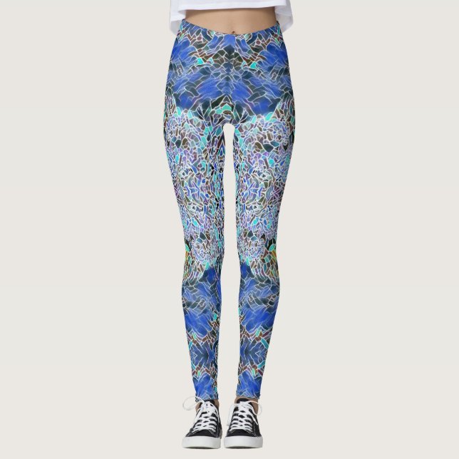 Konst av rostat glas, abstrakt blues lavender leggings (Framsida)