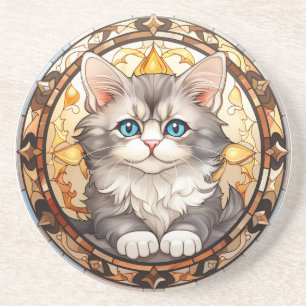 Konst av rostat glas Kitten Elegant Blue Eyed Cat Underlägg