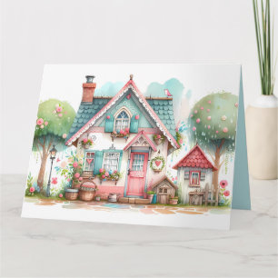 Konst av vetemisk pastel Fairy Tale Cottage Kort