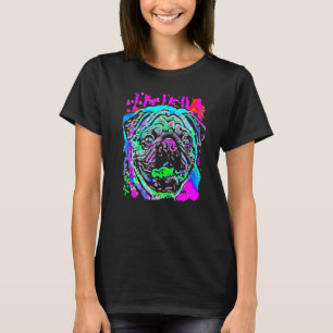 Konst Blå Rosa Lila Grön Mops Hund T Shirt