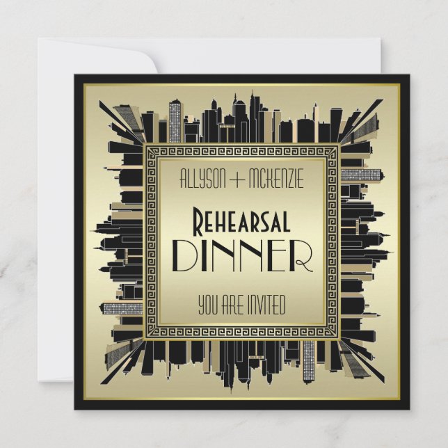 Konst Deco Bröllop Champagne Guld Rehearsine Inbjudningar (Framsida)