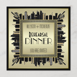 Konst Deco Bröllop Champagne Guld Rehearsine Inbjudningar