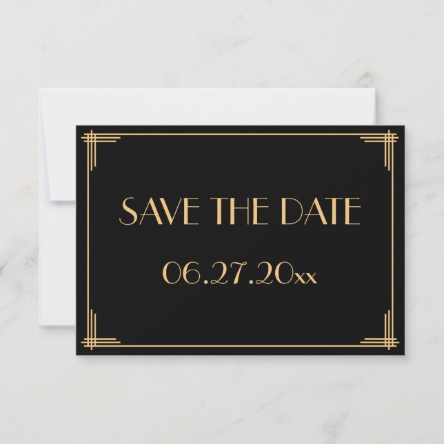 Konst Deco Bröllop Great Gatsby Save The Date-kort Spara Datumet (Framsida)