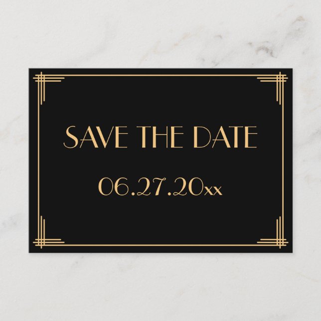 Konst Deco Bröllop Great Gatsby Save The Date-kort Spara Datumet (Framsida)