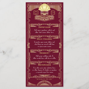 Konst Deco-bröllopsdag Guld Burgundy Meny