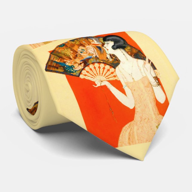 konst deco damen med fläkt tryck slips (Rullad)