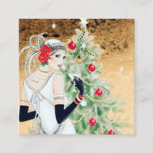 konst deco retro vintintintage jul dam fyrkantigt visitkort