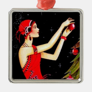 konst deco retro vintintintage jul dam julgransprydnad metall
