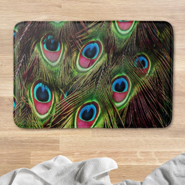 konst deco teal grönt turcoise peacock badrumsmatta (art deco teal green turquoise peacock feather bath mat)