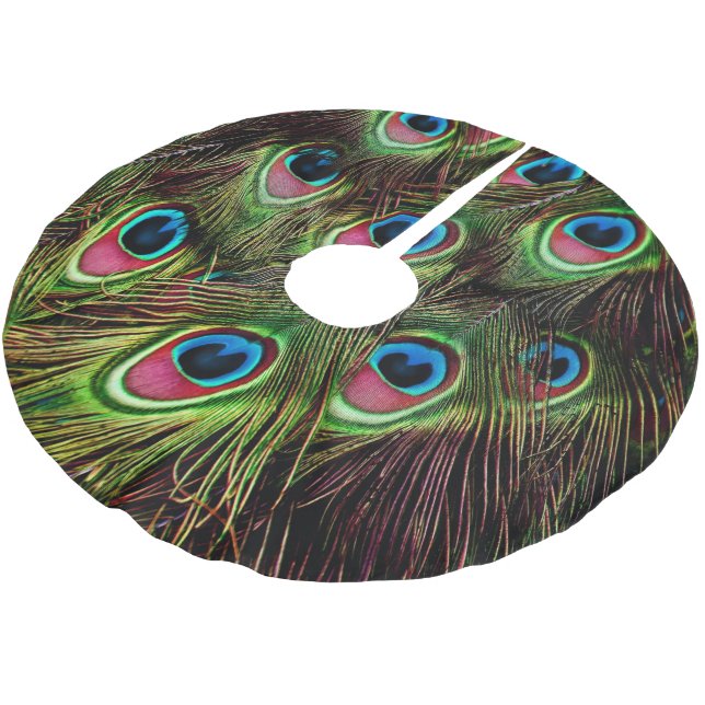 konst deco teal grönt turcoise peacock julgransmatta borstad polyester (Vinklad)