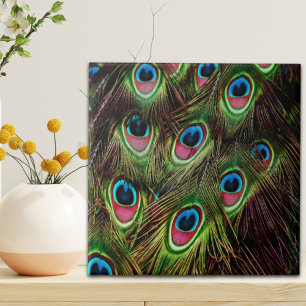 konst deco teal grönt turcoise peacock kakelplatta