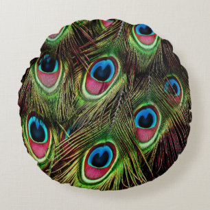 konst deco teal grönt turcoise peacock rund kudde