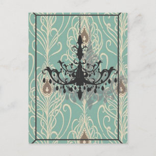 konst deo teal peace vintage black chandelier vykort
