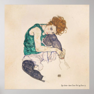 KONST EGON SCHIELE PLACERAD KVINNA MED BEN SOM POSTER
