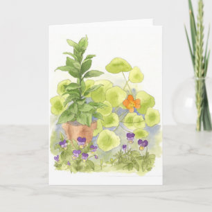 Konst för blomman för fjärdNasturtiumvattenfärgen Kort
