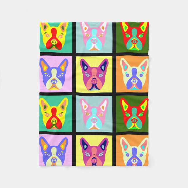 Konst för Boston Terrierpop Fleecefilt (Framsidan)