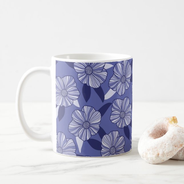 Konst för botanisk Lila Blommigt Line Art Kaffemugg (Med munk)
