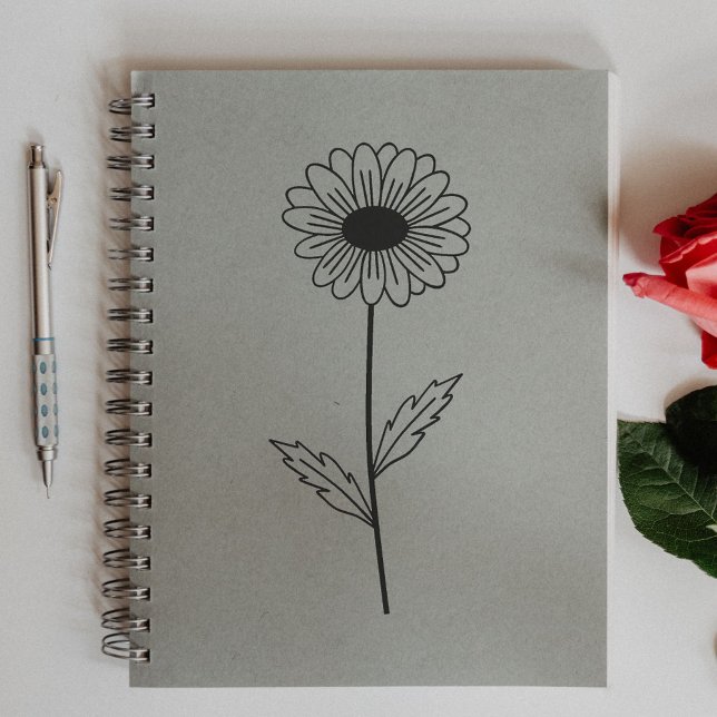 Konst för botaniska Daisy Stämpel (Botanical Daisy Line Art Flower Rubber Stamp)