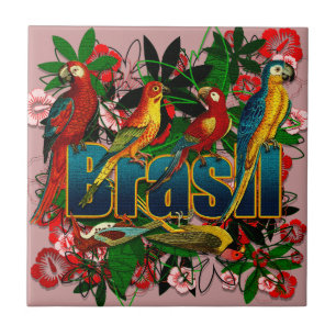 Konst för Brasil Brasilien tropisk blom- Kakelplatta