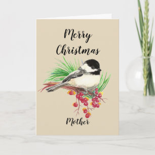 Konst för Chickadee för god julmorvattenfärg Helgkort