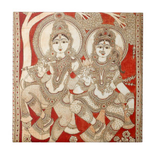 KONST FÖR DANS RADHA KRISHNA KALAMKARI AV INDIEN KAKELPLATTA