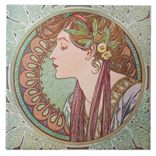 Konst för den Mucha lagrarart nouveau belägger m Kakelplatta