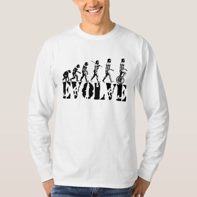 Konst för evolution för enhjulingUnicycling sport Tee Shirt (Framsida)
