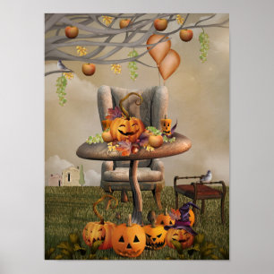 Konst för fantasi för Halloween pumpafestmåltid Poster