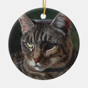 Konst för Hana tabby kattmålning Julgransprydnad Keramik