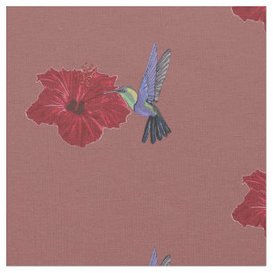 Konst för Hummingbirdshibiskusblommigt Tyg