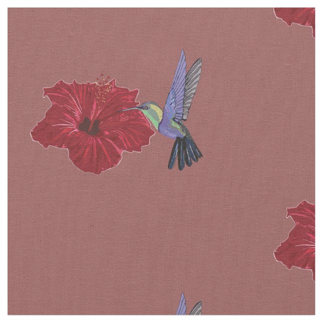 Konst för Hummingbirdshibiskusblommigt Tyg (Närbild)
