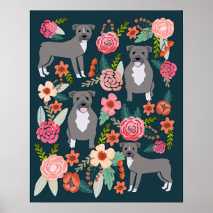 Konst för hund för Pitbull Terrier blom- Poster