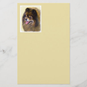 Konst för hund Pomeranian för svart och solbrän Brevpapper