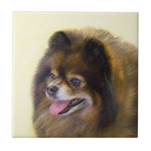 Konst för hund Pomeranian för svart och solbrän Kakelplatta