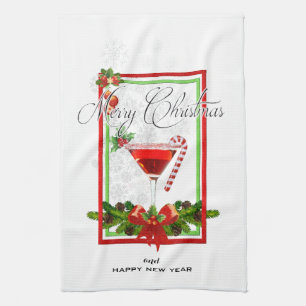 Konst för julcoctailvattenfärg kökshandduk