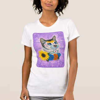 Konst för katt för skalle för socker för day of t-shirt
