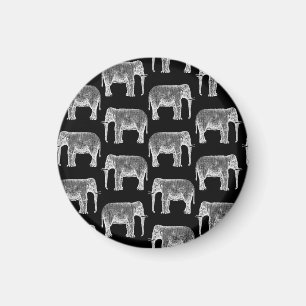 Konst för mönster för vintageelefanttryck svart magnet