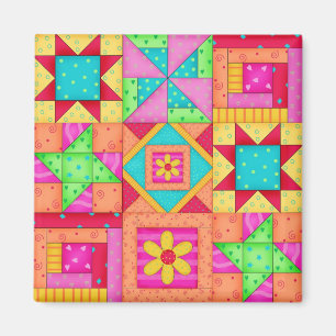Konst för nio kvarter för kvartertäckePatchwork Magnet