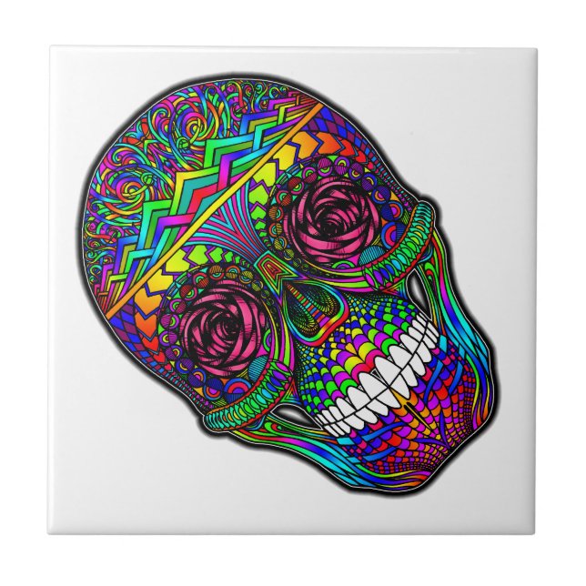 Konst för regnbåge för sockerskalleday of the dead kakelplatta (Framsidan)