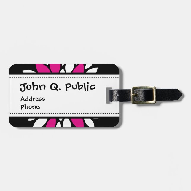 Konst för shock rosa- och vitblommaPetals på svart Bagagebricka (Horisontell Framsida)