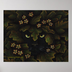 Konst för skog för Greenman svart kattnatur Poster