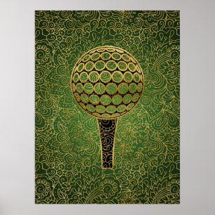 Konst för sportar för Golfguldgrönt Filigree Poster
