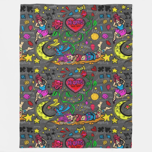 Konst för tatueringkärlekpinup fleecefilt (Framsidan)