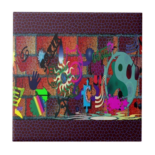 konst för U-plocka färggrafitti på tegelstenväggen Kakelplatta (Framsidan)