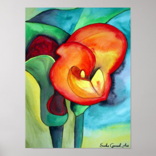 Konst för vattenfärg för orange Canna lilja Poster