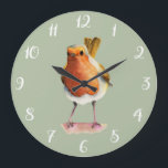 Konst för vattenfärg för röd Robin fågel gullig Stor Klocka<br><div class="desc">Denna är en vattenfärgmålning av en robin på en trädgren. Det är svanen är upp i luften.</div>