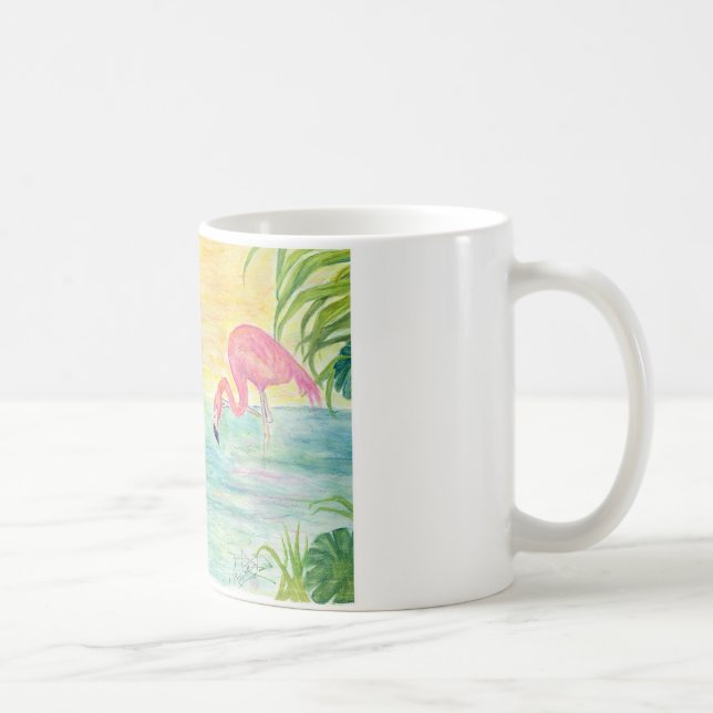 Konst för vattenfärg för två Florida Flamingos Kaffemugg (Höger)