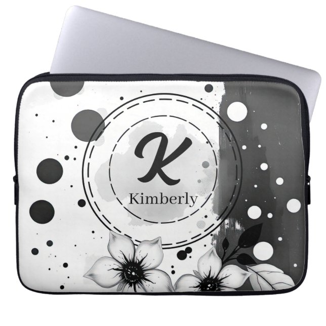 Konst för vattentfärg Distress Black and White Flo Laptop Fodral (Framsidan)